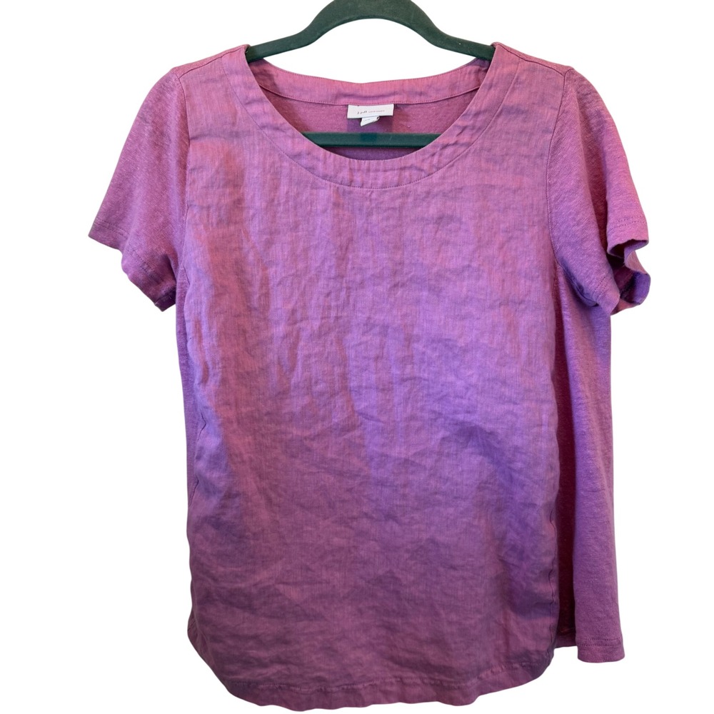 J. Jill Love Linen Short Sleeve Tee Orchid Pink 100% Linen Top Small Relaxed Fit
